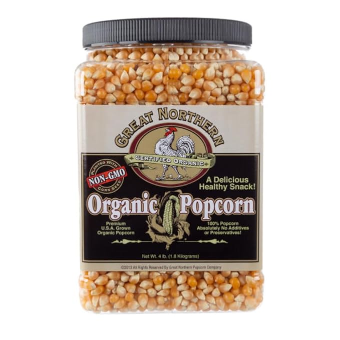 Organic Popcorn Kernels - 4lb Resealable Bulk Jug of Yellow Gourmet Popping Corn for Microwave, Stovetop, and Popper Machine by Great Northern Popcorn