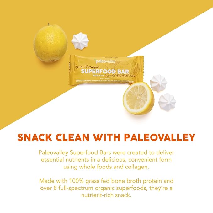 Paleovalley Superfood Bars ??Lemon Meringue??10 Pack ??9g Protein per Bar ??Gluten-Free, Grain-Free, Paleo, Non-GMO ??On-the-Go Snack