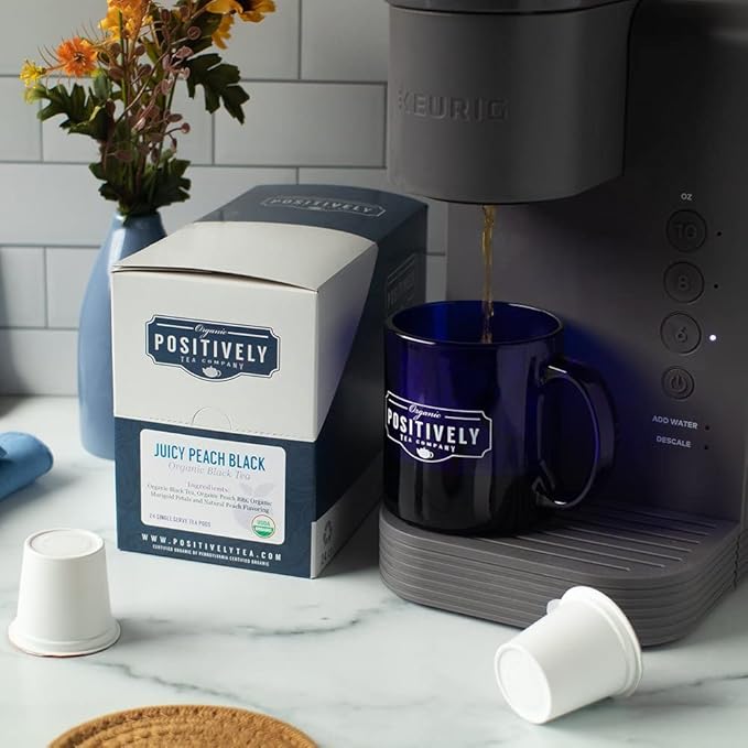 Organic Positively Tea Company, Juicy Peach Black Tea, K-Cup Compatible, 96 Pods