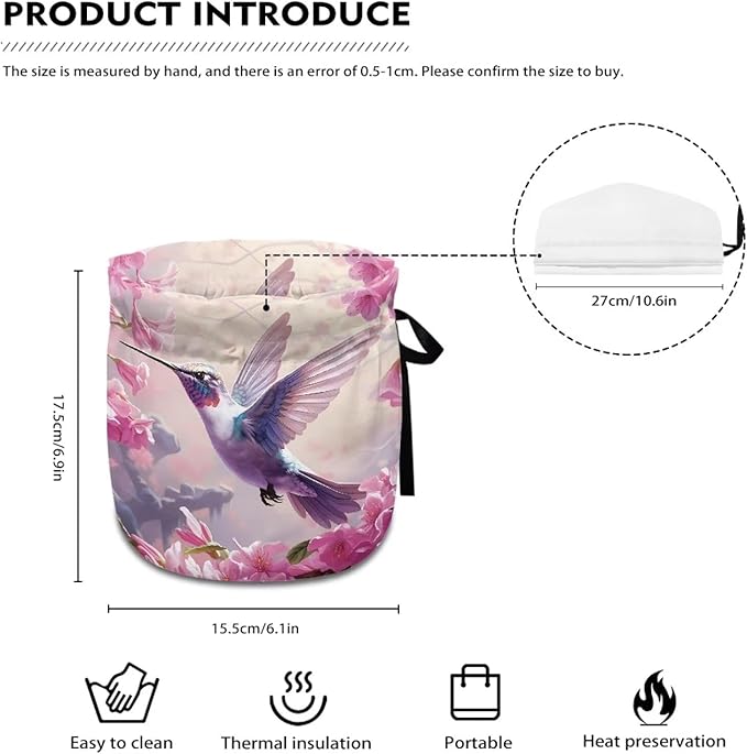Hummingbird Tea Cozy for Teapot Insulated Purple Flower Tea Cosy for Teapot Dust Protector Tea Pot Cozy for Keeping Warm