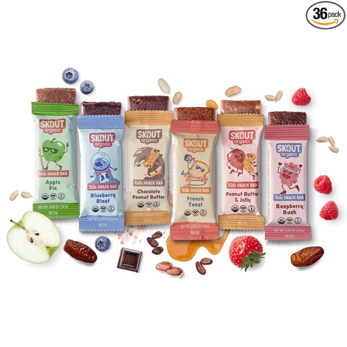 Skout Organic Kids Snack Bar Variety Pack (36 Pack) | Organic Kids Snack Bars | Plant-Based Nutrition | Vegan | Gluten, Dairy, & Soy Free