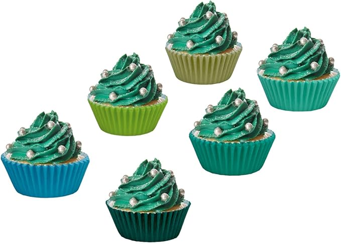qiqee 300 Counts Cupcake Liners Cupcake Cups Food Grade 6 Solid Green Colors Cupcake Papers Muffin Baking Cups Cupcake Wrappers (Standard Size)
