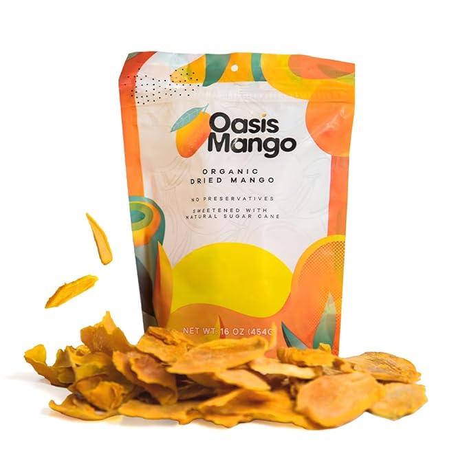 Oasis Mango - Organic Dried Mango, Low Sugar Added - Large Bag 16 oz