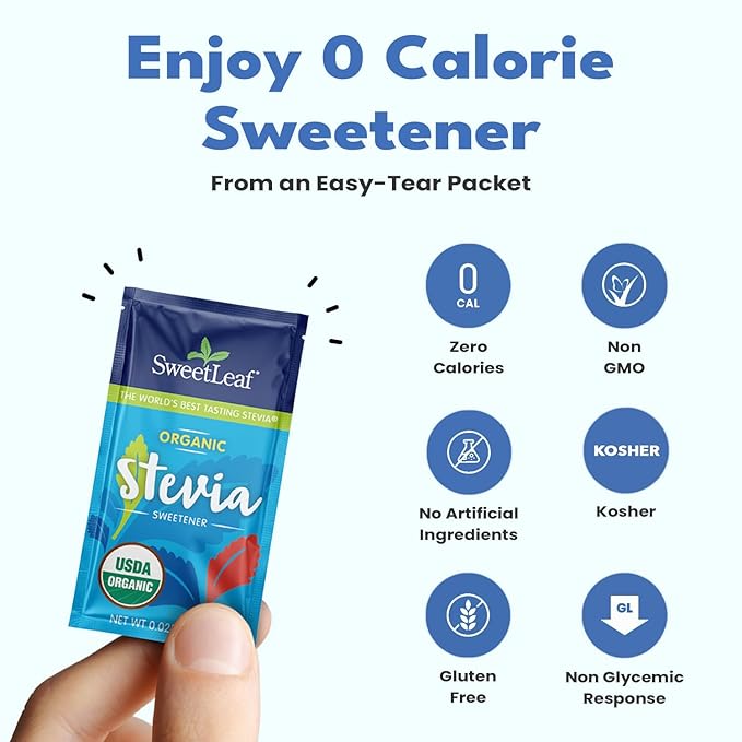 SweetLeaf Organic Stevia Packets - Zero Calorie Stevia Powder, No Bitter Aftertaste, Sugar Substitute for Keto Coffee, Nothing Artificial, Non-GMO Stevia Sweetener Packets, 70 Count (Pack of 2)
