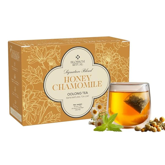 BLOSSOM RITUAL Honey Chamomile – Floral Oolong Tea Loose Leaf – 20 Natural Based Pyramid Bags – Serve Upto 60 cups – Support Metabolism & Better Sleep | 2.65oz