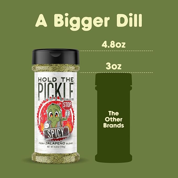 Hold The Pickle Spicy Dill Pickle Seasoning - Great for Popcorn, Organic Seasoning for Cooking, Spicy Dill Pickles Spice - Vegan, Non-GMO, Gluten Free, Kosher Certified, 4.8 Oz Shaker