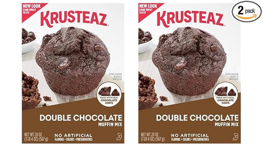 Krusteaz Muffin Mix, Double Chocolate Muffin Mix, Made with Real Chocolate Chips & No Artificial Flavors, Colors or Preservatives, 20 OZ Box (Pack of 2)