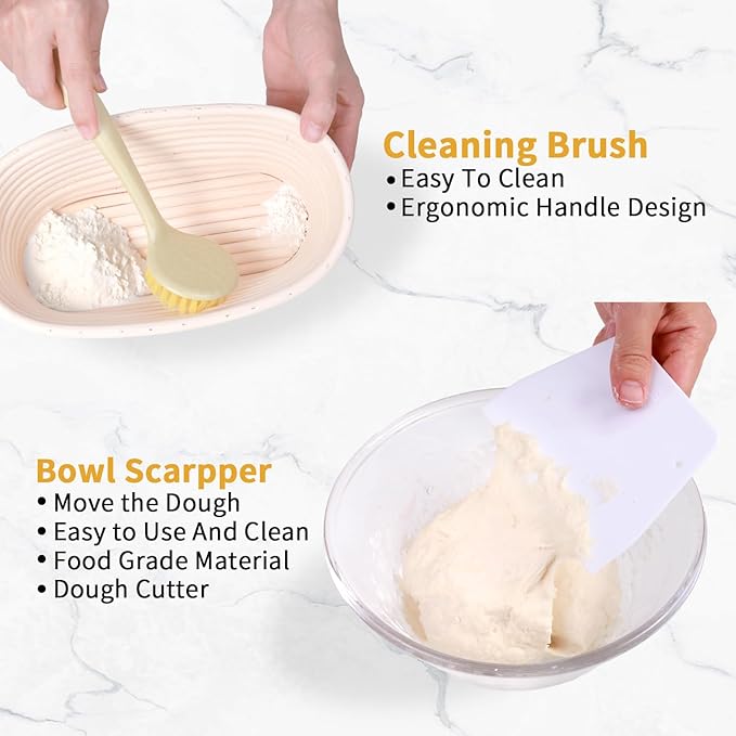 Banneton Bread Proofing Basket Set of 2, 10 Inch Oval Sourdough Bread Baking Supplies, Bread Making Starter Kit, Proofing Baskets for Baking, Perfect Baker's Gift Set