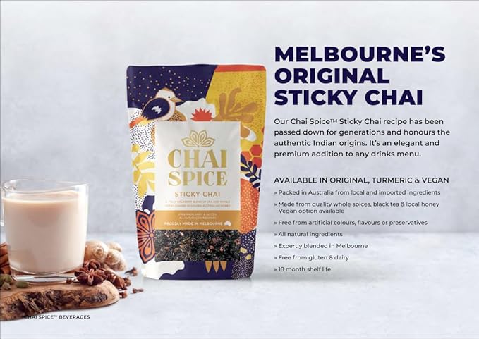 Chai Spice Sticky Chai - 250g 16 Serves 100% Natural Whole Spices Chai Tea | Sugar Free | Gluten Free | No Additive Syrups | Concentrates or Preservatives
