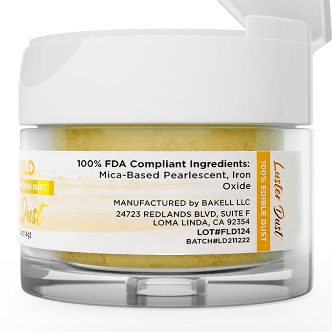 Luster Dust - 24K Gold (4g 1x Jar) | Edible Vegan Dust & Paint for Cake Decorating, Ice Cream and Desserts by Bakell