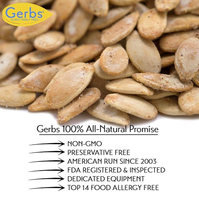 Gerbs Toasted Onion & Garlic Whole Pumpkin Seeds 4 lbs. | Small Batch Roasted, In-Shell, 10.5 mm Size, Resealable Bag | Bold & Savory Crunch | Top 14 Allergen-Free