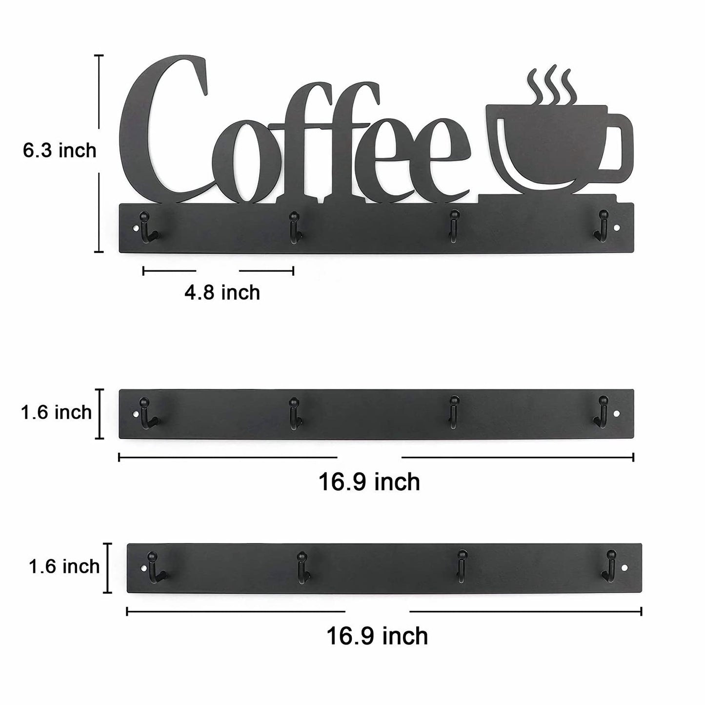 HULISEN Coffee Mug Wall Rack, Coffee Cup Holder Wall Mounted with 12 Hooks