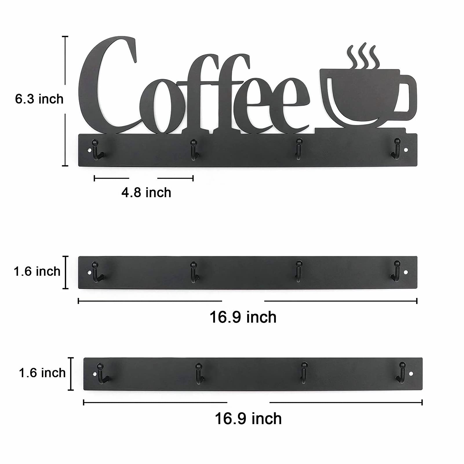 HULISEN Coffee Mug Wall Rack, Coffee Cup Holder Wall Mounted with 12 Hooks