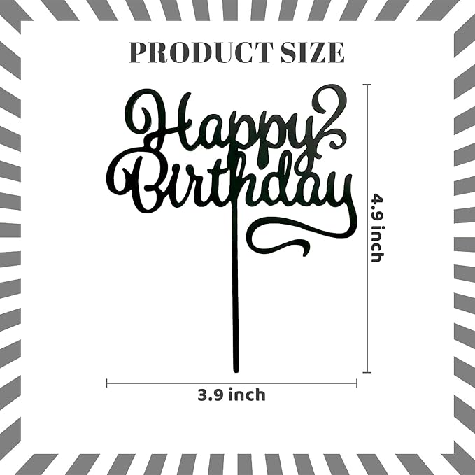 ZHENGYE Black Acrylic Happy Birthday Cake Topper Cupcake Topper Decoration for Baby Shower Birthday Cake Decoration Supplies(Black 17)