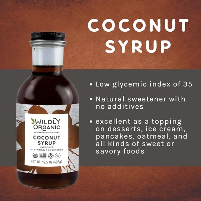 Wildly Organic Coconut Syrup 17.5 Oz - Organic Sweetener, Non-GMO, Kosher, Vegan, Buttery Caramel Flavor | Perfect for Smoothies, Coffee, & Baking