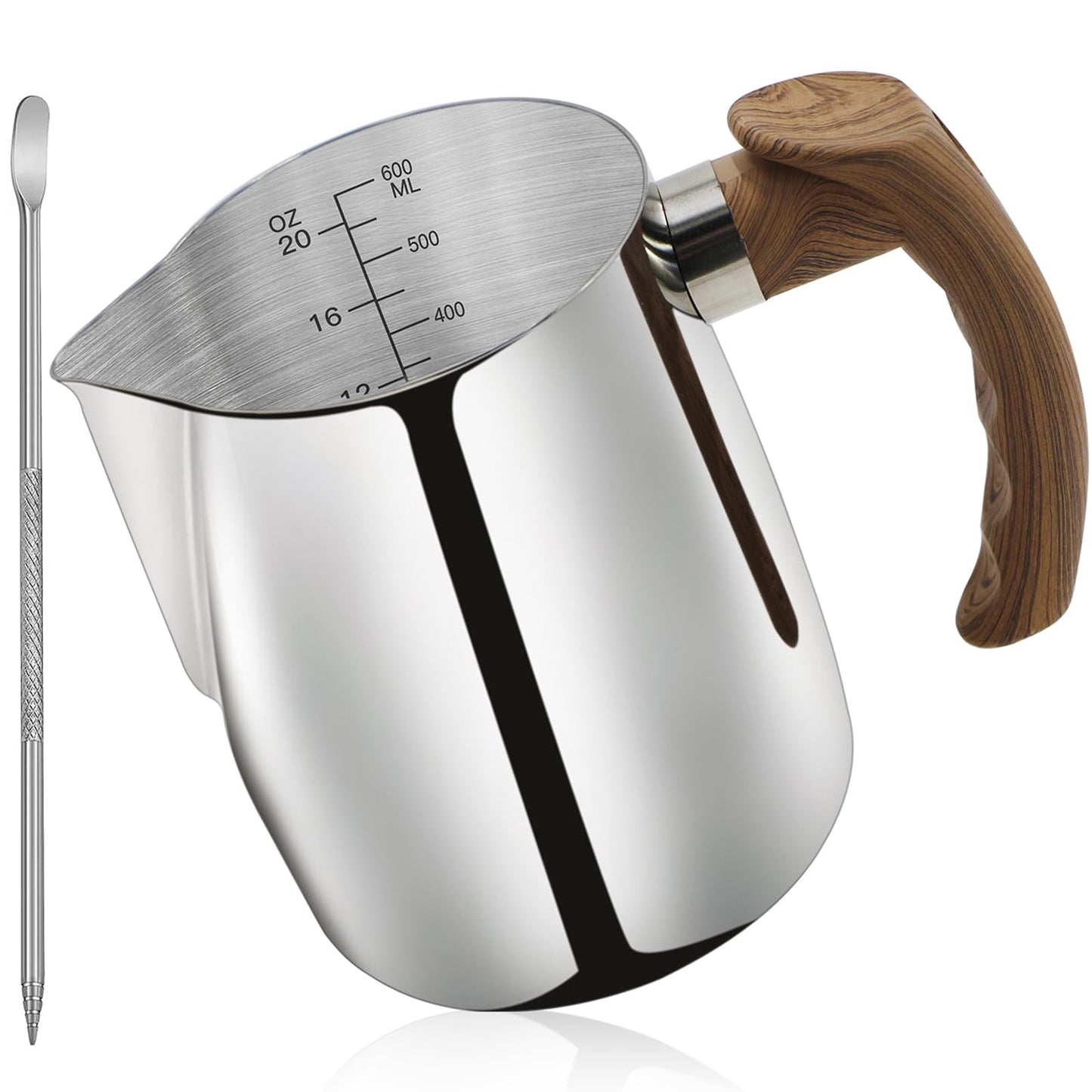 Stainless Steel Milk Frothing Pitcher - 20oz (600ml), Espresso Steaming Pitcher with Anti-scald