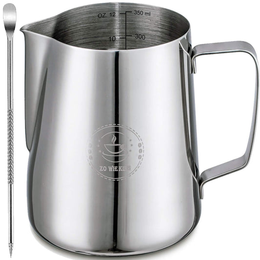12oz Milk Frothing Pitcher, Stainless Steel Espresso Steamer Frother Cup