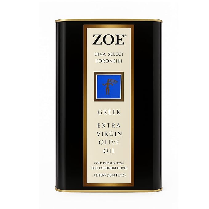 ZOE Diva Select Koroneiki Greek Extra Virgin Olive Oil, Cold Pressed, 100% Koroneiki Olives, Imported, 3 L (101.4 fl oz) Tin