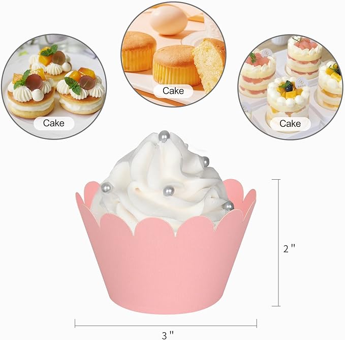 KPOSIYA Set of 100 Artistic Bake Cake Cups Filigree Little Vine Lace Laser Cut Cupcake Wrapper Liner Baking Cup Muffin CaseTrays for Wedding Birthday Party Decoration-Best Kitchen Gift (Pink)
