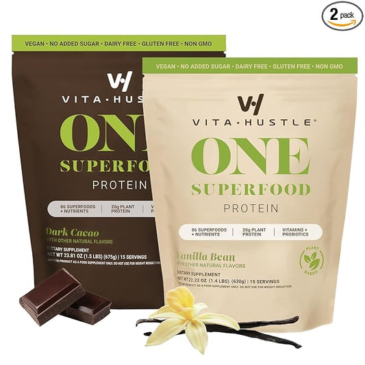 VitaHustle ONE Meal Replacement Shake - Plant Based Protein Powder by Kevin Hart - Vegan, Meal Replacement Powder with Superfoods, Vitamins, Adaptogens & Probiotics - Chocolate and Vanilla Flavor, 30 Servings
