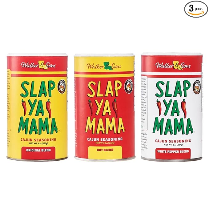 Slap Ya Mama Cajun Seasoning Variety Pack - 8 oz Cans, Original, Hot & White Pepper Blends, All Natural, No MSG, Kosher - Authentic Louisiana Spices