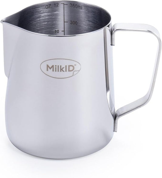 Stainless Steel Milk Frothing Pitcher | Compatible with MilkID Labeling System | Espresso Accessories Kit | Barista Tools | Latte Art Pitcher (12 oz/Pitcher only)