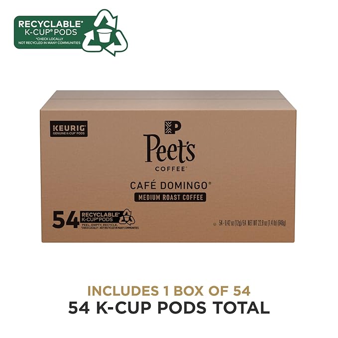 Peet's Coffee, Medium Roast Keurig K-Cup Pods - Café Domingo 54 Count (1 Box of 54 Pods)