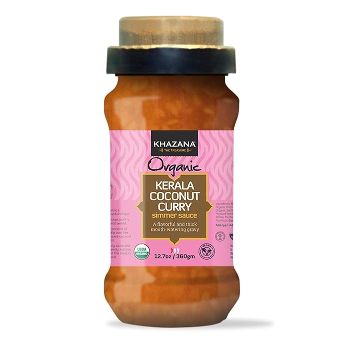 Khazana ORGANIC Kerala Coconut Curry Indian Simmer Sauce - 12.7oz Jars | Non-GMO, Vegan, Gluten Free, Kosher | Authentic Indian Meals Made Easy at Home!