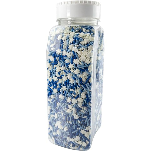 Cake Mate Frozen Snowflakes Dessert Sprinkles, Blue and White, Easy Pour Lid - Edible Cake Decorating and Baking Sprinkles for Cookies, Cupcakes, and Ice Cream Toppings - 26oz (fusion)