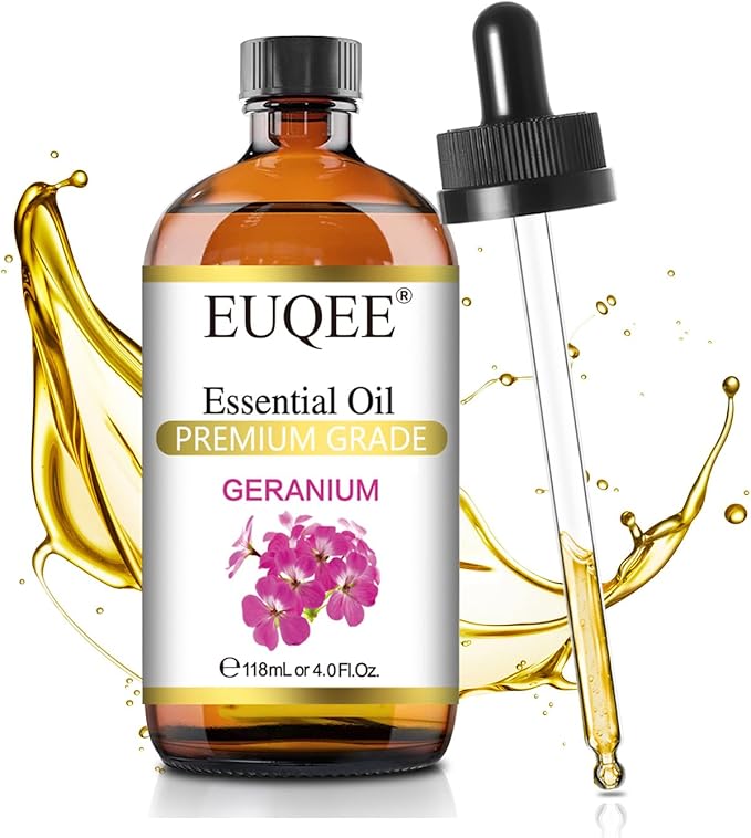 Geranium Essential Oil 118 ml Pure Geranium Oil with Dropper for Diffusers, DIY, Skin Care, Massage, Aromatherapy (4 fl oz)