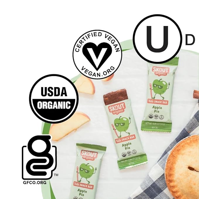Skout Organic Apple Pie Kids Snack Bars (18 Pack) | Organic Kids Snack Bars | School Snacks & Lunch Snacks | No Refined Sugar | Vegan & Paleo | Gluten, Dairy, Grain, Peanut Free