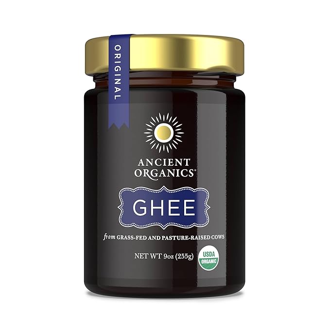Ancient Organics Ghee - Organic Grass Fed Ghee Butter, Gluten Free, Clarified Butter, Vitamins & Omegas, Lactose Reduced, Kosher, USDA Certified - 9 Oz (Pack of 1)