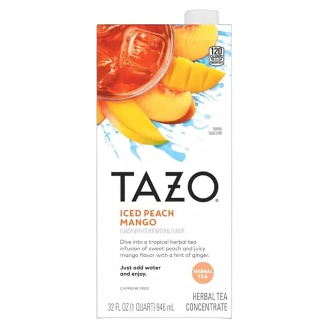 TAZO Tea Concentrate, Chocolate Chai Latte, Strawberry Matcha Latte, Iced Peach Mango 32 Fl Oz (2ea) (Variety Pack)