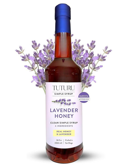 Lavender Honey Simple Syrup for Coffee, Cocktails, Tea, Matcha - Clean Simple Syrup with Real Lavender & Honey - 36 oz