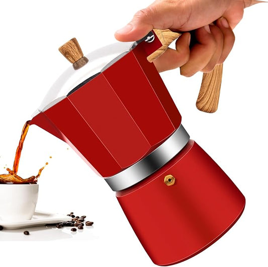 3 Cup Aluminum Moka Pot Classic Stovetop Espresso Coffee Maker 150ml 5oz Coffeemaker Percolator Mocha Pot Greca Coffee Maker Cafe Makers for Italian and Cuban Cafì±?Brewing Red