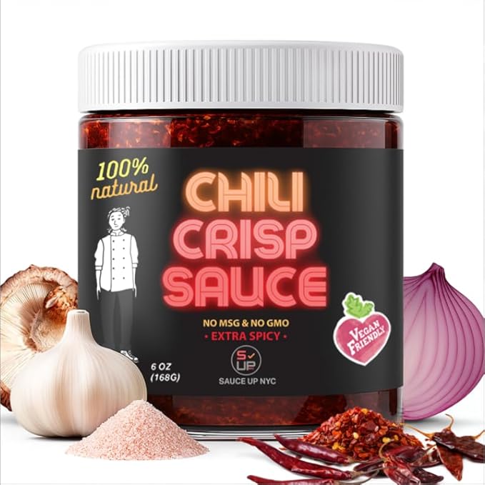SAUCE UP Extra Spicy Chili-Crisp 6oz | Artisan Chili Oil with 13 Superfood Ingredients | Vegan Gluten Free Keto No MSG | Hot Sweet Crispy Umami Topping | Handcrafted in NYC | Gourmet Sauce