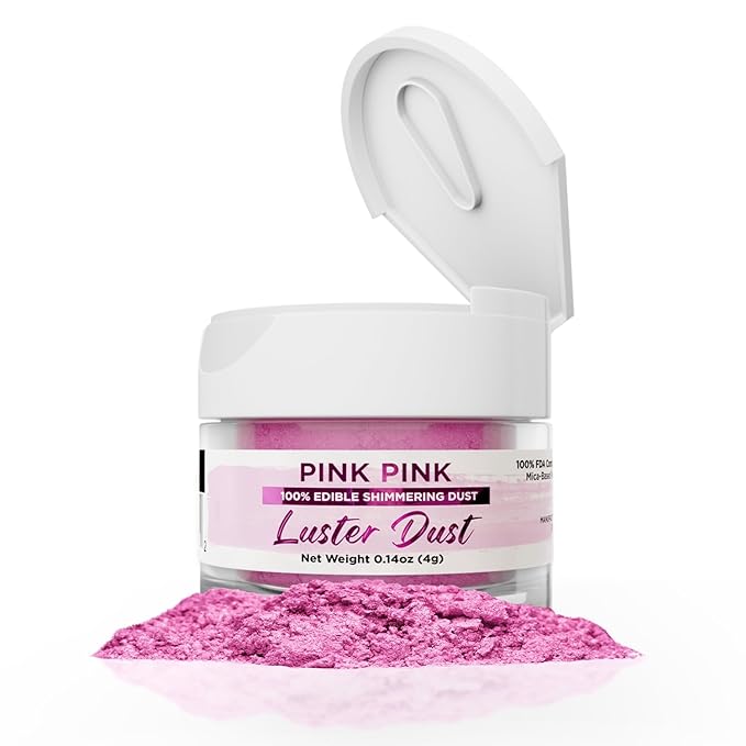 Luster Dust - Pink Pink (4g 1x Jar) | Edible Vegan Dust & Paint for Cake Decorating, Ice Cream, Desserts, Cocktails and Beverages by Bakell