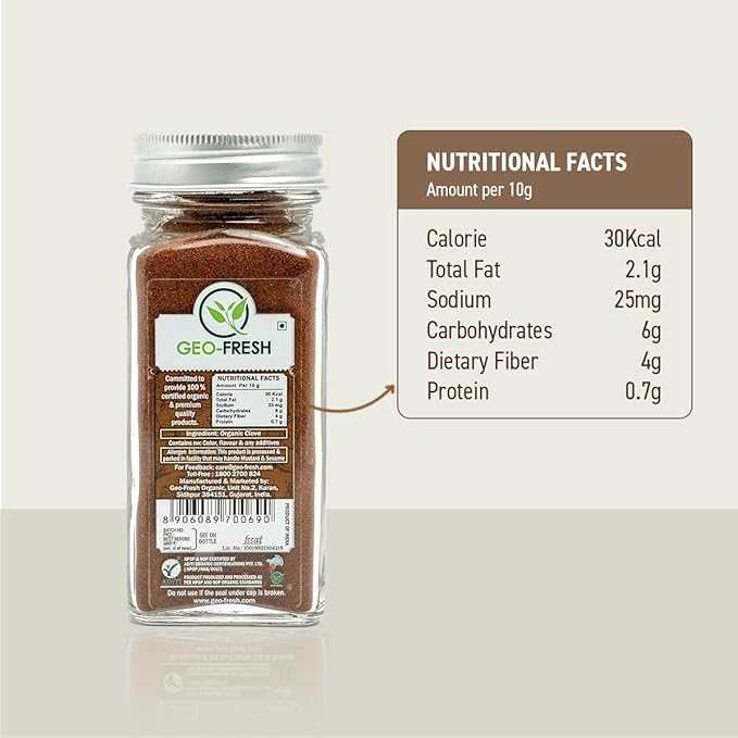 Geo-Fresh Organic Clove Powder ??1.59 oz Glass Jar ??Ground Cloves ??USDA Certified, Non-GMO, Kosher, Gluten-Free ??Premium Organic Cloves Powder for Cooking & Baking