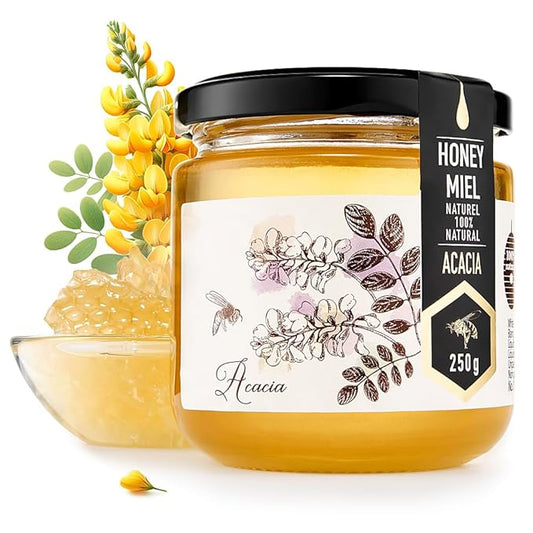 HONIGMA® Raw Acacia Honey | Exquisite Taste | 100% Pure | Unpasteurized | Unfiltered | Partially crystallized | 8.8 Fl Oz | Pack of 1