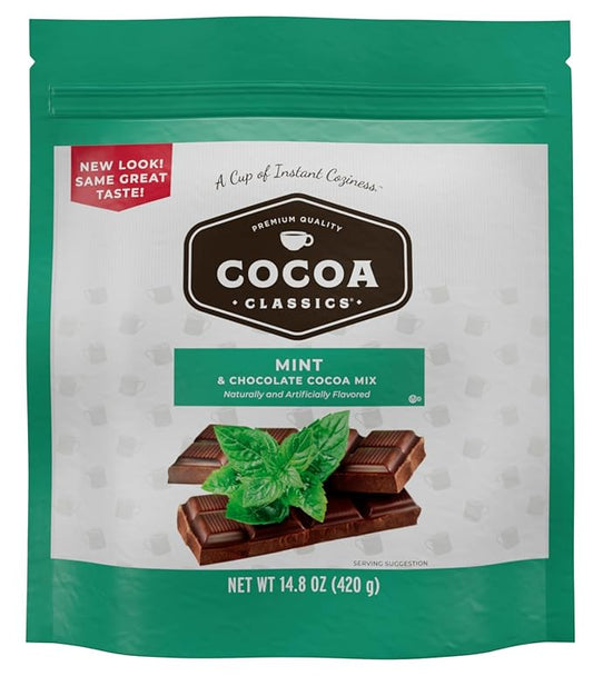 Cocoa Classics Mint Cocoa Mix, Hot Chocolate, Made with Nonfat Milk, Just Add Hot Water, Make Hot or Iced Cocoa, Gluten Free & Kosher Dairy Friendly, 14.8 oz Pouch (Pack of 1)