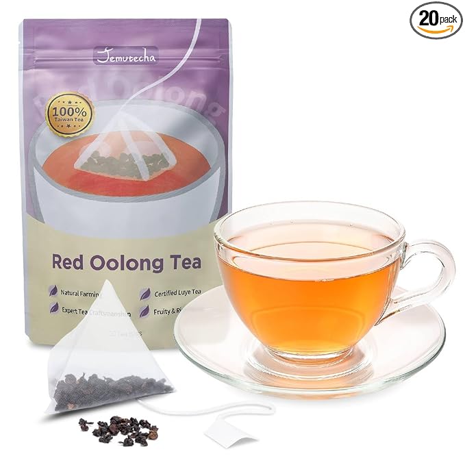 Jemutecha Red Oolong 20 Tea Bags, Exclusive Handpicked Oolong & Black Tea Blended, Organic Award-Winning Tea, Caffeinated, Non-GMO, Premium Taiwanese Asian Tea Rich in Antioxidants & Support Digestion