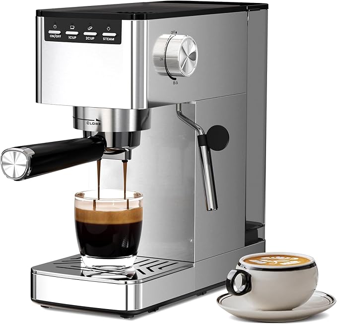 20 Bar Espresso Machine with Milk Frother, Semi-automatic Compact Coffee Maker with Steam Wand for Cappuccino/Latte, 42oz Removable Water Reservoir, Ideal for Home/Office, Stainless Steel
