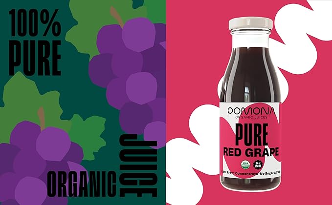 Pomona Organic Juices Pure Grape Juice, 8.4 Ounce Bottle (Pack of 12), Cold Pressed Organic Juice, Non-GMO, No Sugar Added, Not from Concentrate, Gluten Free, Kosher Certified, Preservative Free