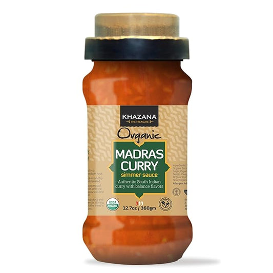 Khazana ORGANIC Madras Curry Indian Simmer Sauce - 12.7oz Jars | Non-GMO, Vegan, Gluten Free, Kosher | Authentic Indian Meals Made Easy at Home!