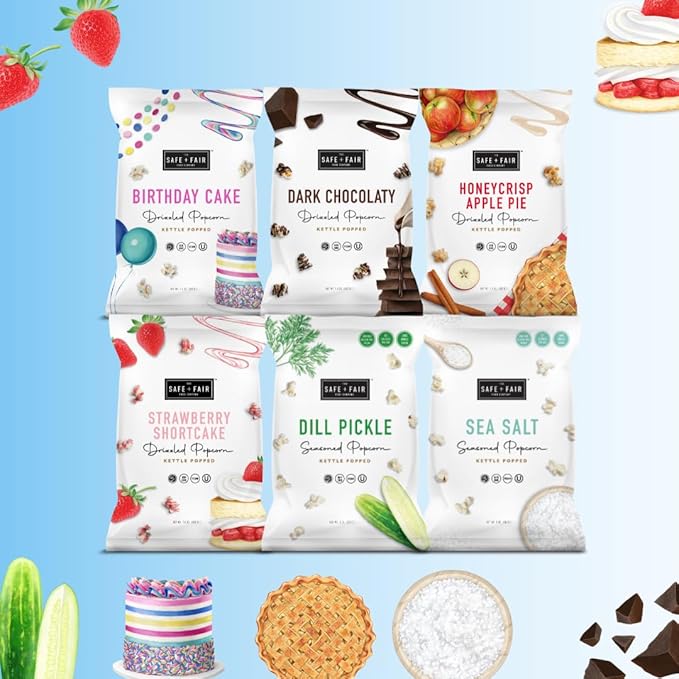 Safe + Fair Plant-Based Gourmet Apple Pie Flavored Popcorn - Honeycrisp Apple Pie Drizzled Kettle Corn Popcorn - Non-GMO + Gluten-Free Snacks,5.5oz