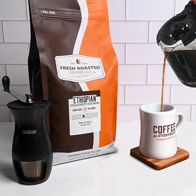 Fresh Roasted Coffee, Ethiopian Yirgacheffe Kochere, 5 lb (80 oz), Medium Roast, Kosher, Whole Bean