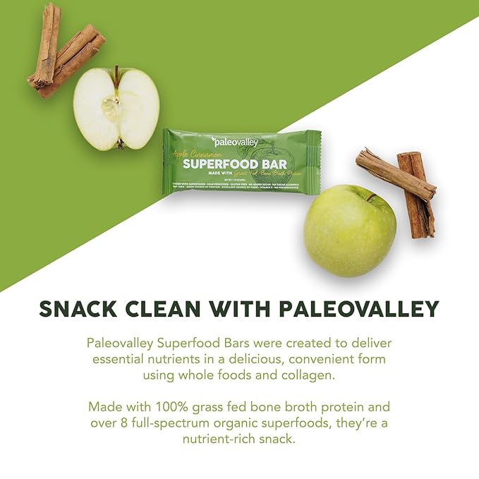 Paleovalley Superfood Bars ??Apple Cinnamon??10 Pack ??9g Protein per Bar ??Gluten-Free, Grain-Free, Paleo, Non-GMO ??On-the-Go Snack