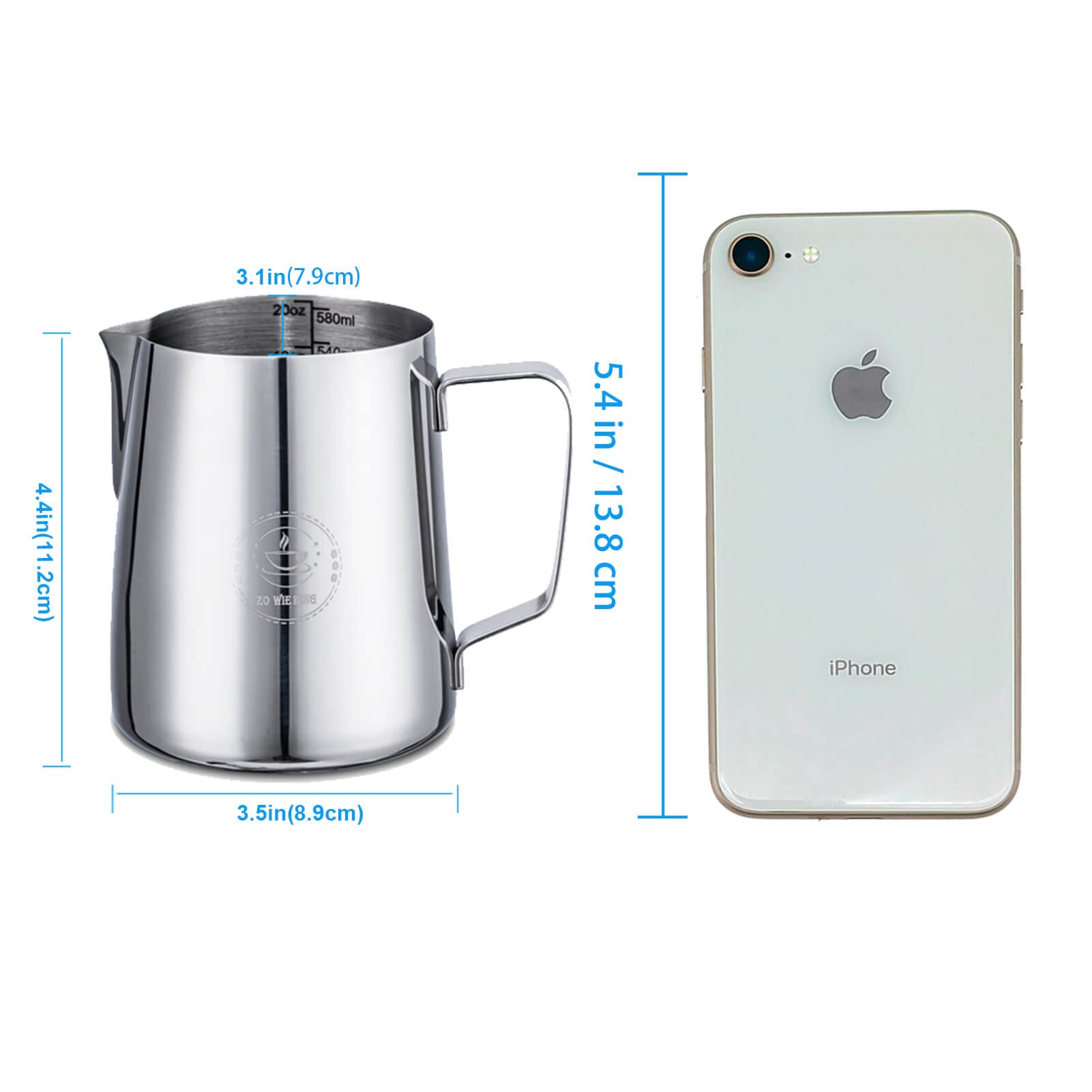 20oz Milk Frothing Pitcher, Stainless Steel Espresso Steamer Frother Cup