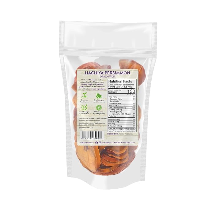 Fruit for Thought Dried Persimmons | Dried Fruit Snack Packs | At Home, Work, or On The Go | Unsweetened Hachiya Persimmon | 12 Ounce Bags Pack of 2