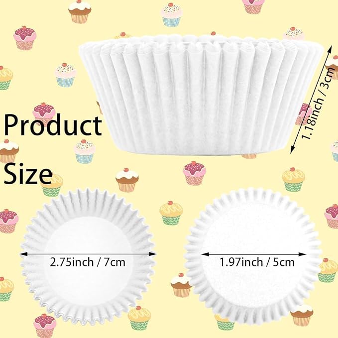 1000 Counts Heavy Duty Standard White Cupcake Liners Paper Cupcake Wrappers Bulk Cup Cake Cases 2 inches Baking Paper Cups for Baking Candy Cooking (White, 2 inches)